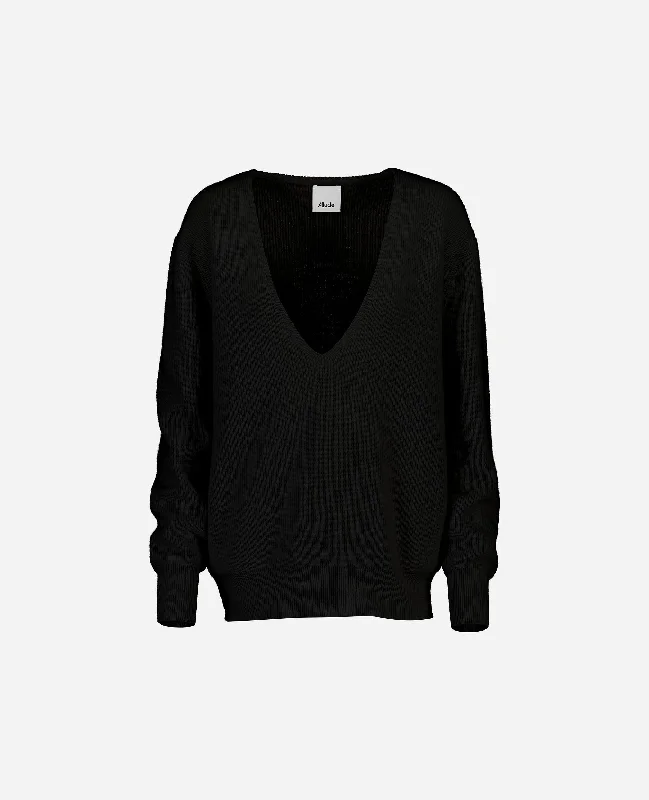 V-Pullover aus Cashmere-Mischung in Schwarz