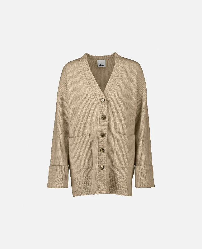 V-Strickjacke aus Cashmere-Mischung in Beige