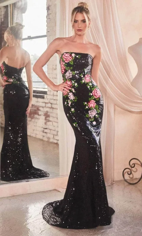 Ladivine CD811 - Floral Embroidered Strapless Prom Gown