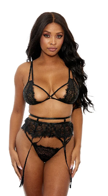 Strappy Eyelash Lace Bra and Garter Set