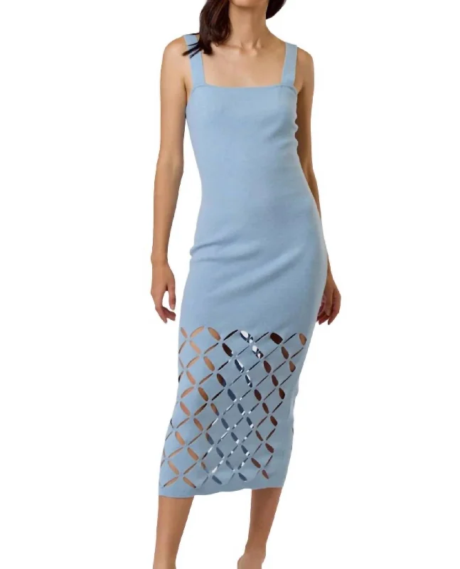 Cut Out Detail Midi Dress In Sky Blue