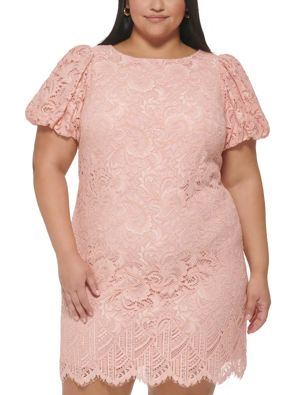 Plus Womens Lace Mini Cocktail and Party Dress