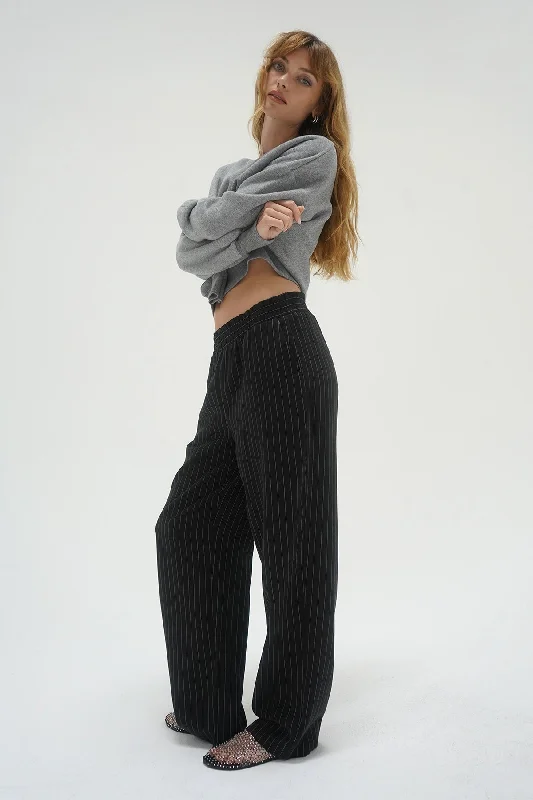 Santo Pinstripe Elastic Waist Pant - Black White Pinstripe