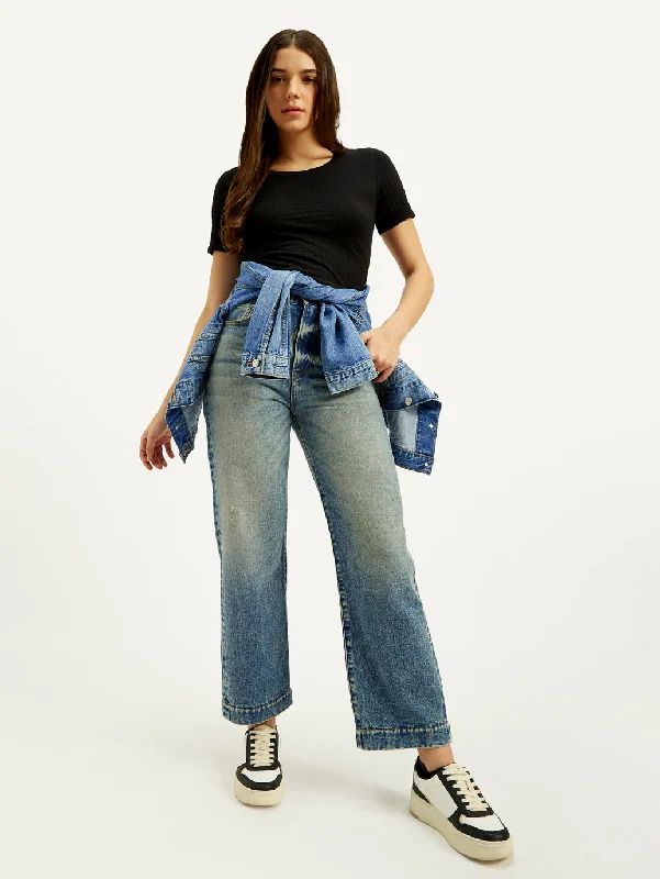 Women's High Rise Straight Fit Blue Jeans