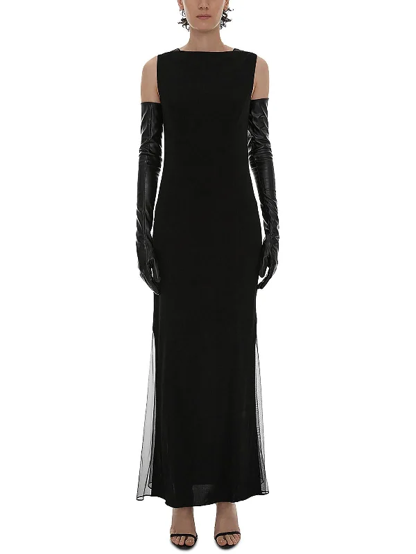 Womens Illusion Maxi Evening Dress