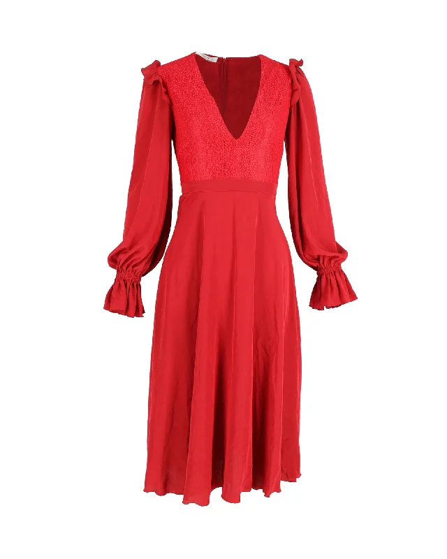 Philosophy Di Lorenzo Serafini V-Neck Midi Dress in Red Cotton