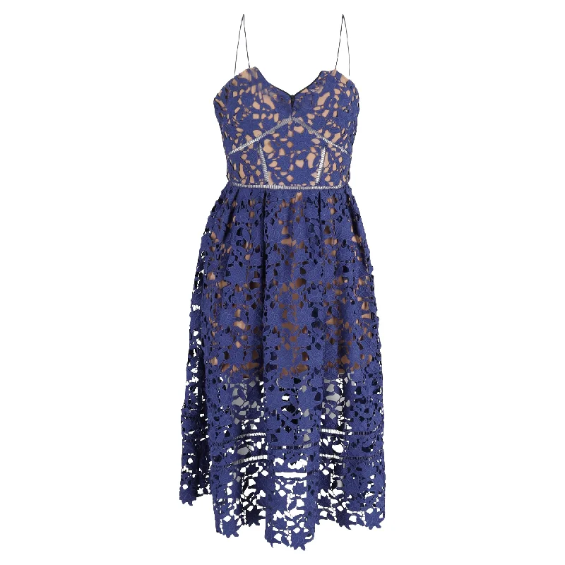 Self-Portrait Azalea Midi Dress in Blue Polyester