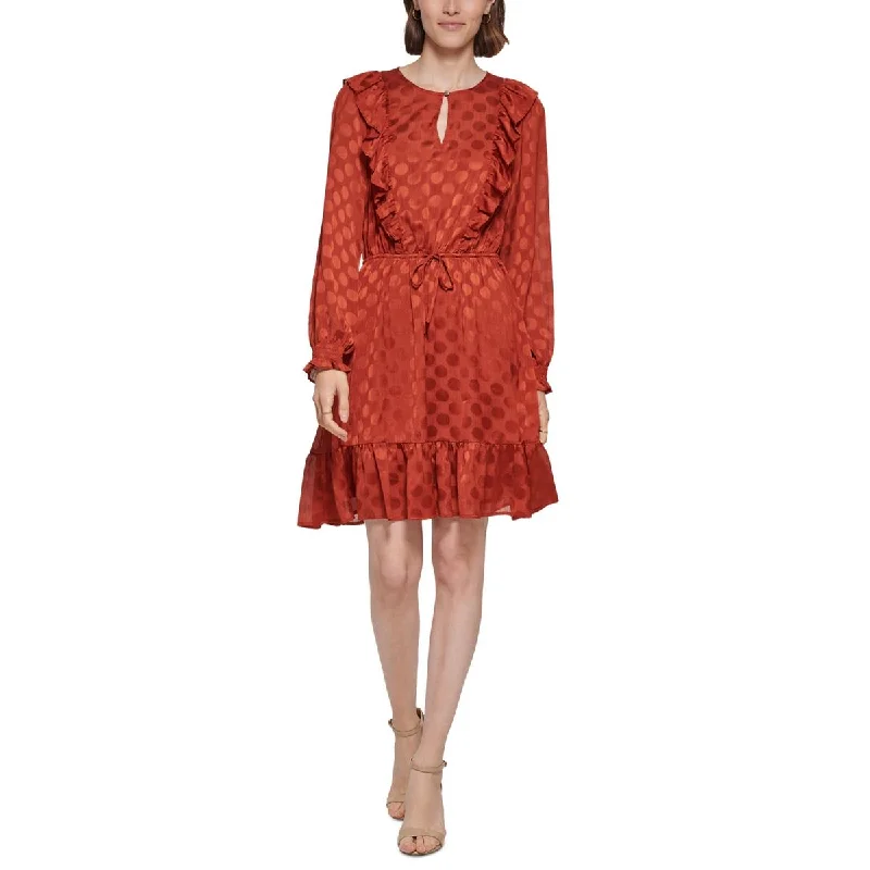 Womens Ruffled Chiffon Mini Dress