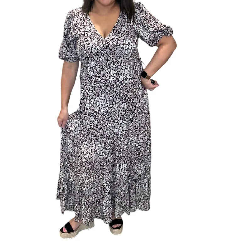 Short Sleeve Seventies Daisy Maxi Dress In Black