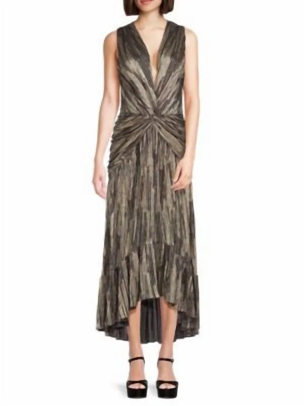 Ava Plunging Twist Maxi Dress In Metallic