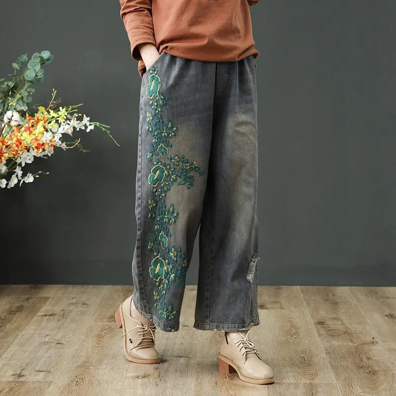 Ethnic Style Loose Embroidered Wide-leg Pants