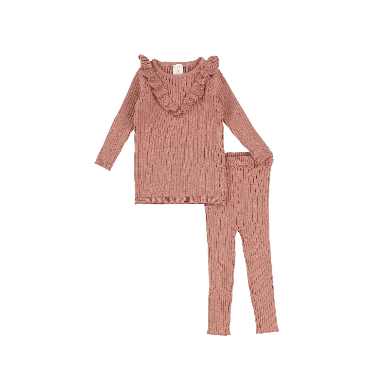 Analogie Knit Ruffle Set - Rosewood