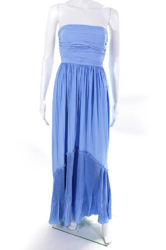 Ramy Brook Womens Smocked Textured Pleated Zipped Maxi Dress Blue