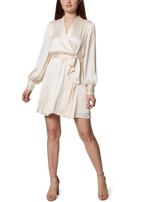 Womens Textured Plunging Mini Dress