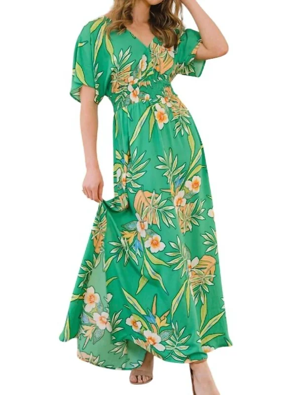 Floral Printed Wrap Maxi Dress In Green Multi