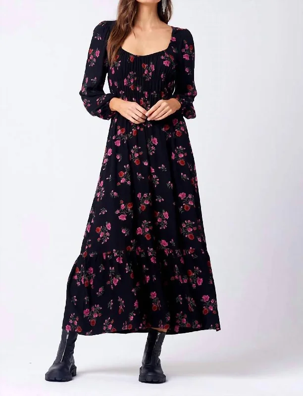 Lenora Maxi Dress In Black/pink