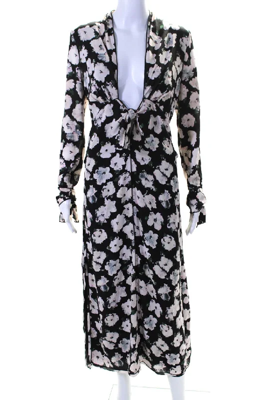 Proenza Schouler Womens Silk Floral Plunge Double Slit Maxi Dress Black