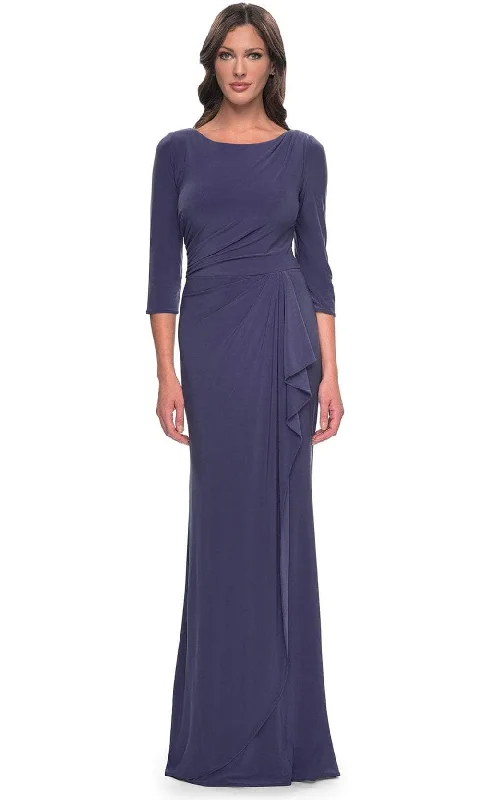 La Femme 30814SC - Quarter Sleeve V-Back Evening Dress