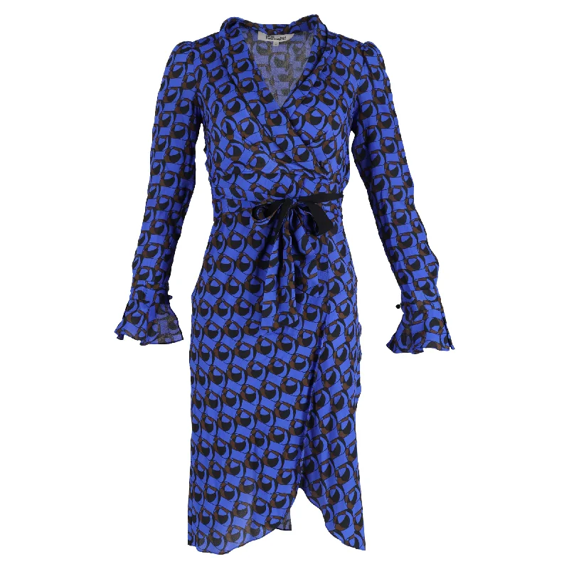 Diane Von Furstenberg Anuj Wrap-effect Printed Midi Dress In Cobalt Blue Crepe De Chine