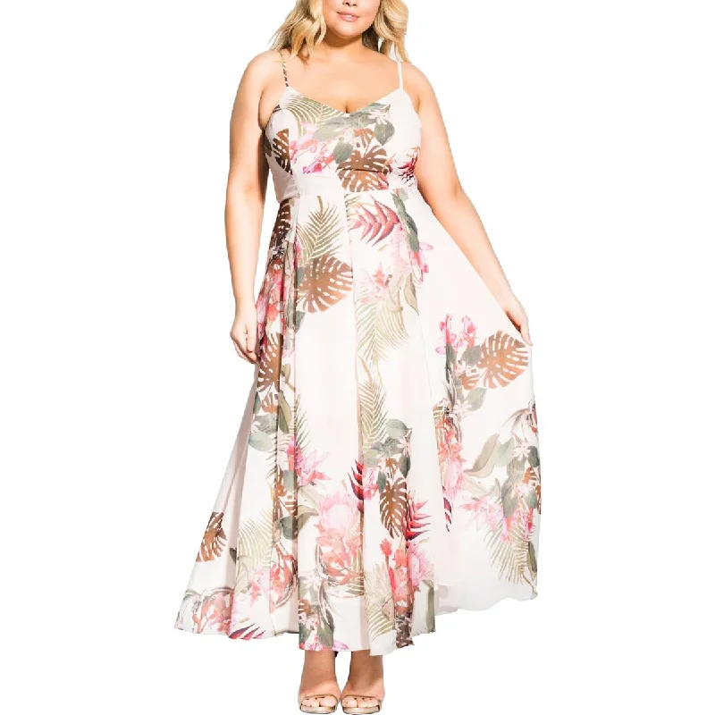 Plus Womens Floral Print V-Neck Maxi Dress