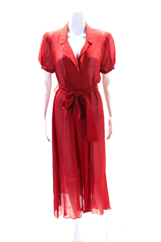 Adriana Degreas Womens Collared Short Sleeve Button Up Maxi Dress Red