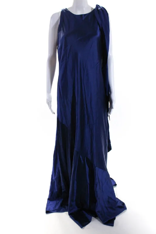 Talbot Runhof Women's Scoop Neck Sleeveless Flare Maxi Dress Navy Blue