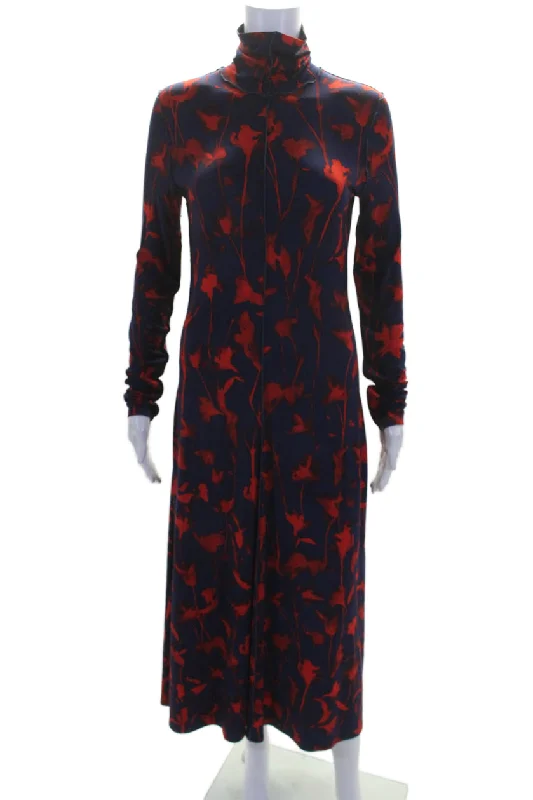 Proenza Schouler White Label Womens High Neck Long Sleeve Maxi Dress Navy