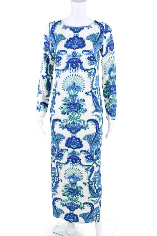 Cara Cara Womens Floral Cut-Out Long Sleeve Side Slit Maxi Dress Blue