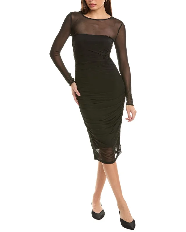 1.STATE Ruched Mesh Midi Dress