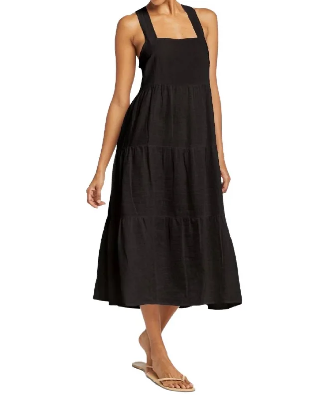 Canyon Linen Midi Dress In Black