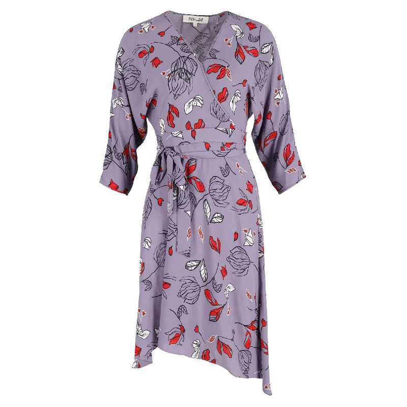 Diane von Furstenberg Floral Midi Dress in Purple Viscose