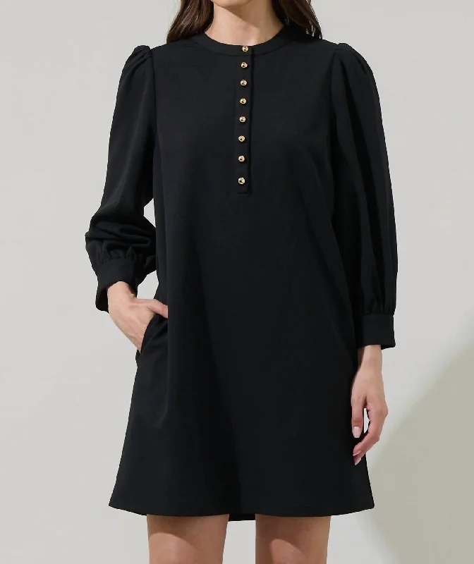 Kenny Button Up Shift Mini Dress In Black