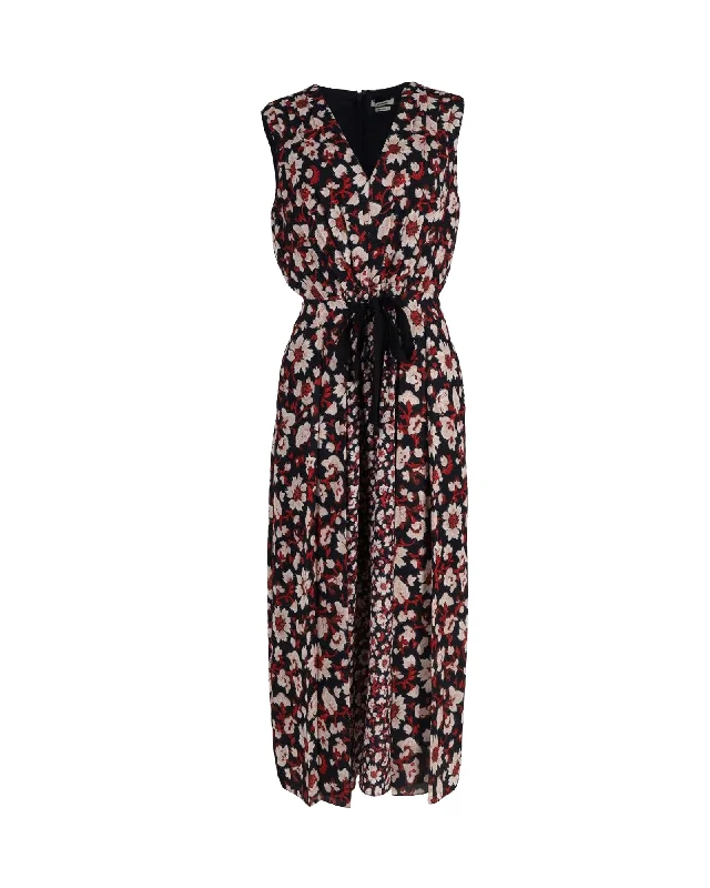 Jason Wu Tie-Detailed Pleated Midi Dress in Floral-Print Polyester