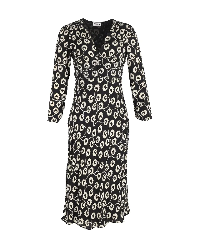 Rixo Stevie Floral-Print Jacquard Midi Dress in Black Silk