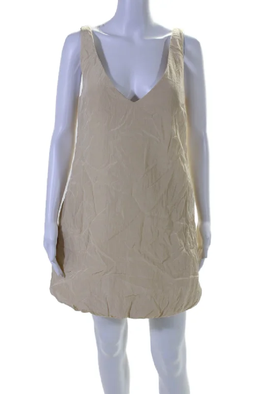 Khaite Womens V Neck Sleeveless Mini Shift Dress Light Beige