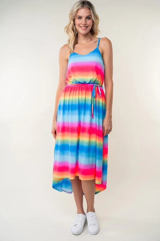 Full Size Ombre Striped Midi Cami Dress