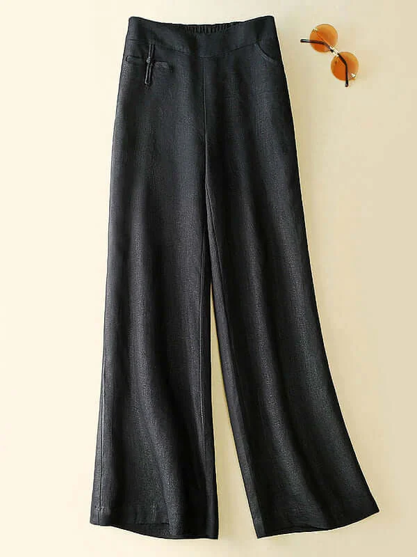 Linen Drape High Waist Straight Nine-Point Pants