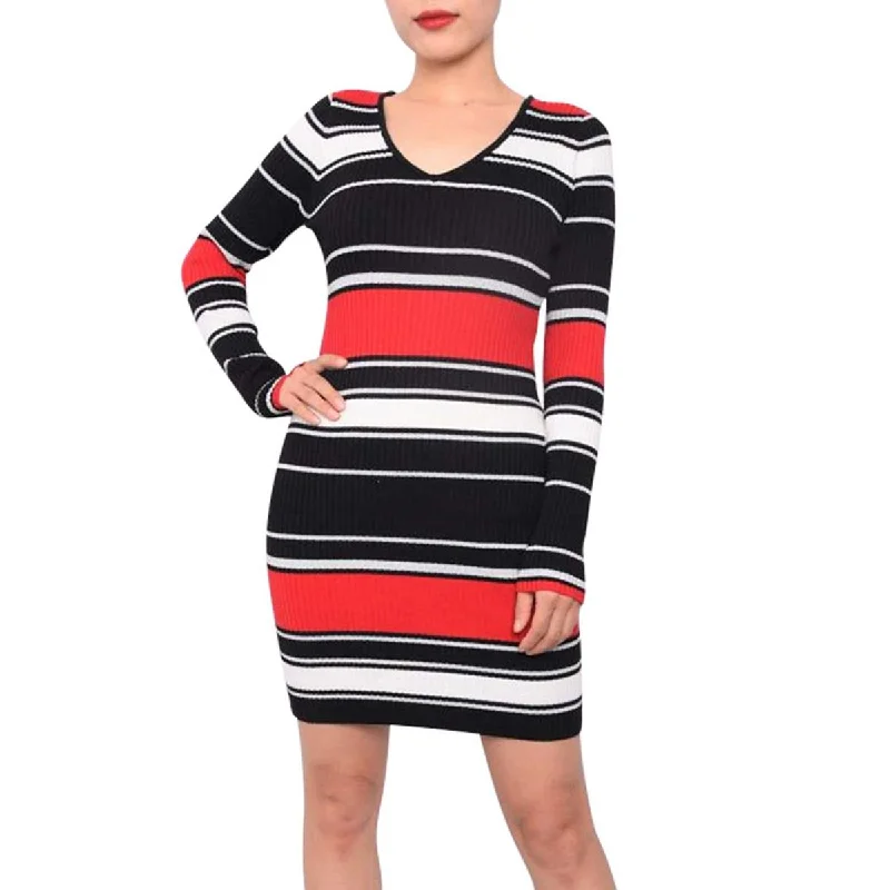 Juniors Womens Striped Mini Sweaterdress