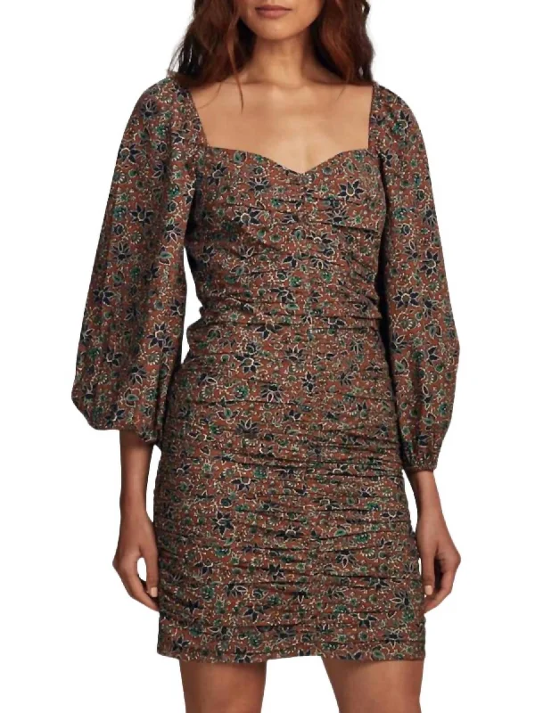 Nadi Puff Sleeve Mini Dress In Cinnamon Multi