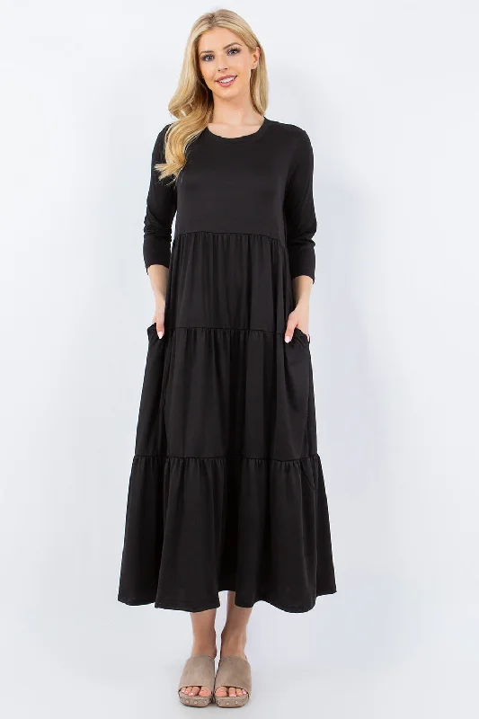 Full Size Tiered Midi Dress with Pockets