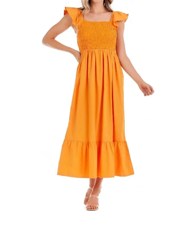 Keya Smocked Maxi Dress In Orange