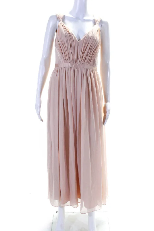 Vera Wang Women's V-Neck Sleeveless Sheer Flare Maxi Dress Peach