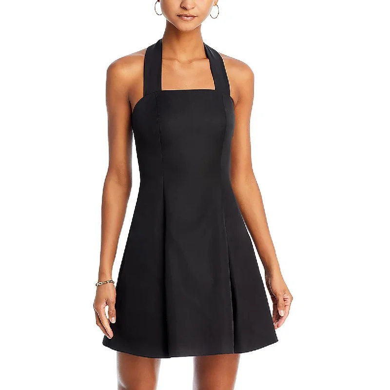 Womens Mini Pleated Halter Dress