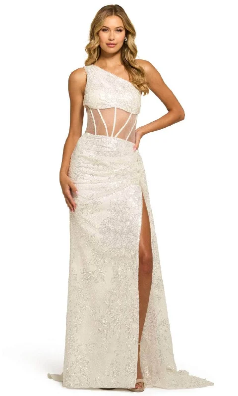 Sherri Hill 55426 - Asymmetric Illusion Midriff Evening Gown