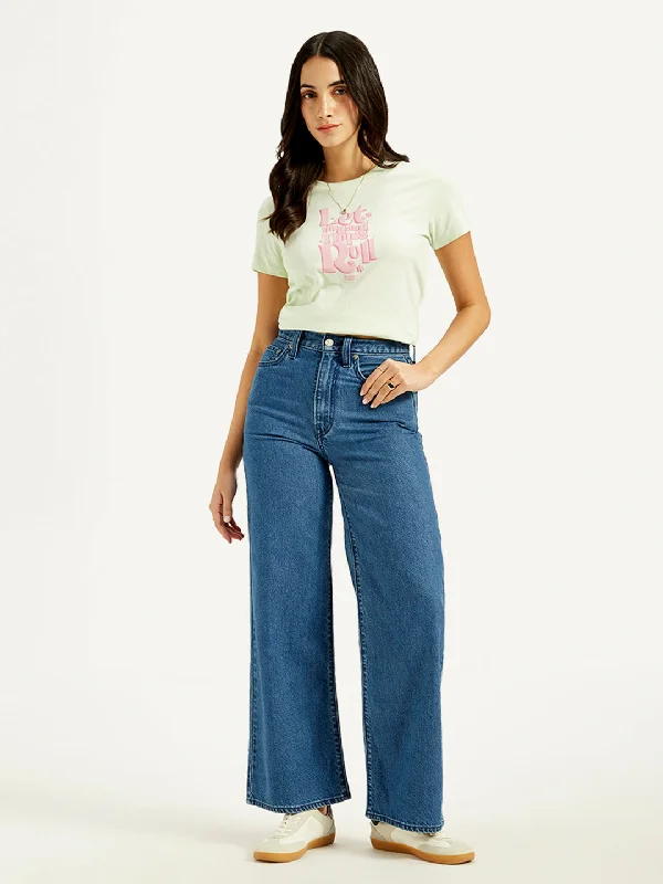 Women's High Rise Ribcage Wide Leg Blue Jeans