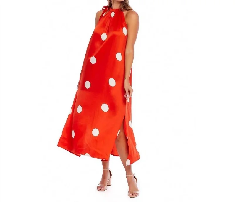 Lowe Bow Tie Dot Maxi Dress In Orange