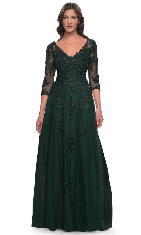 La Femme 30398 - V-Neck Lace Applique Evening Dress