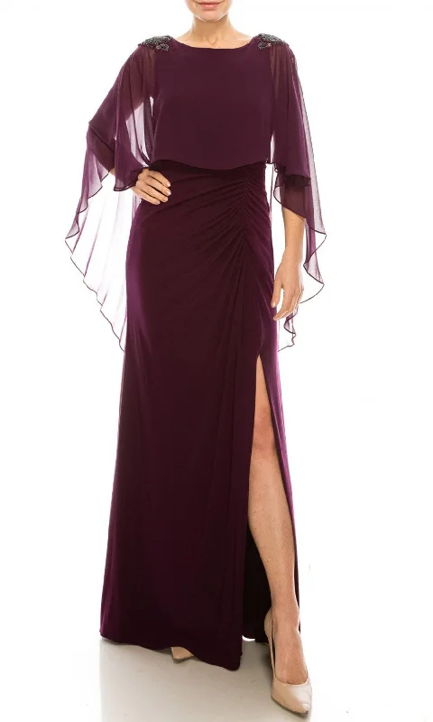 Adrianna Papell - AP1E206514SC Sheer Cape High Slit Jersey Dress