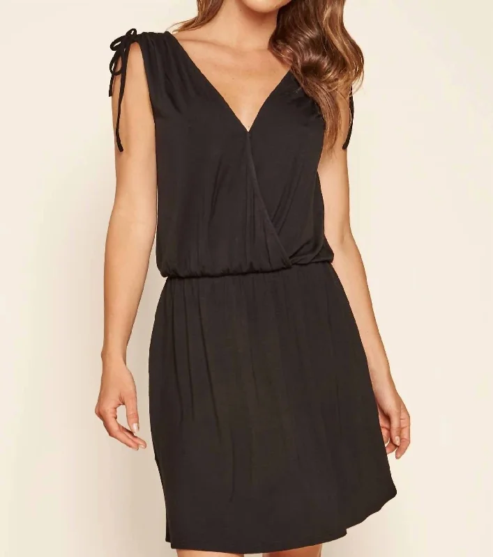 Sedona Surplice Mini Dress In Black