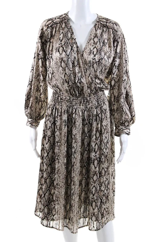 Brochu Walker Women's V-Neck Long Sleeves Pleated Snake Print Maxi Dress